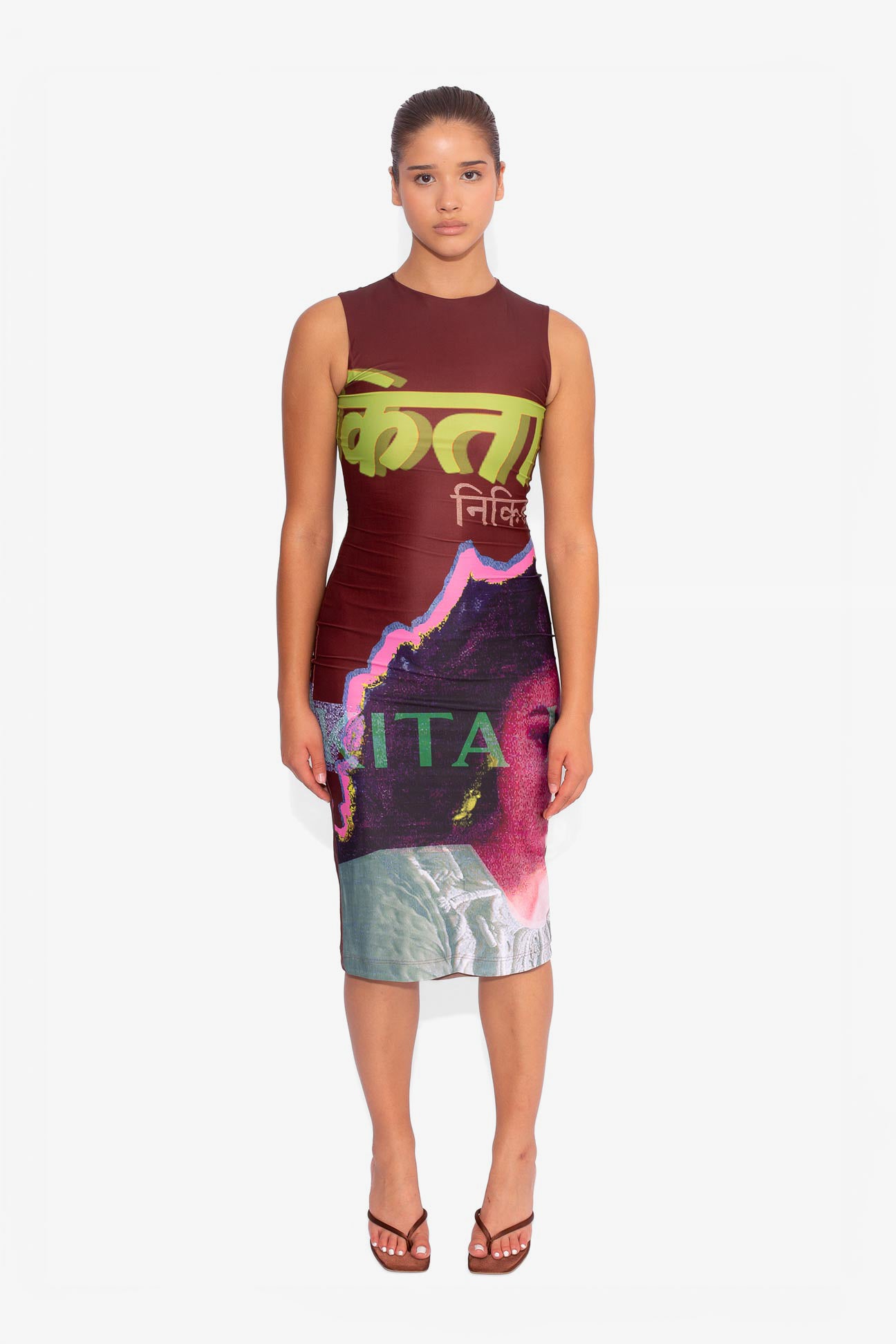 modern bollywood dress Bollywood Print Midi Dress in Brown