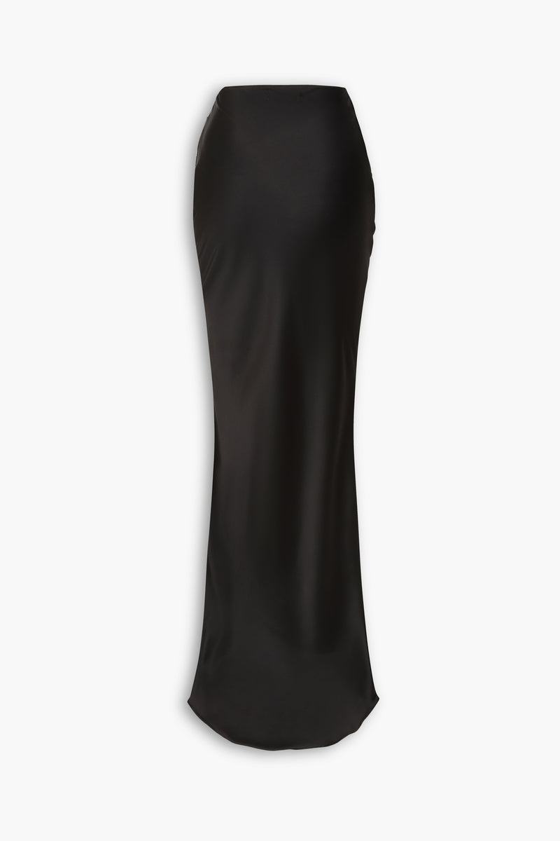 Silk Side Tucked Skirt in Black
