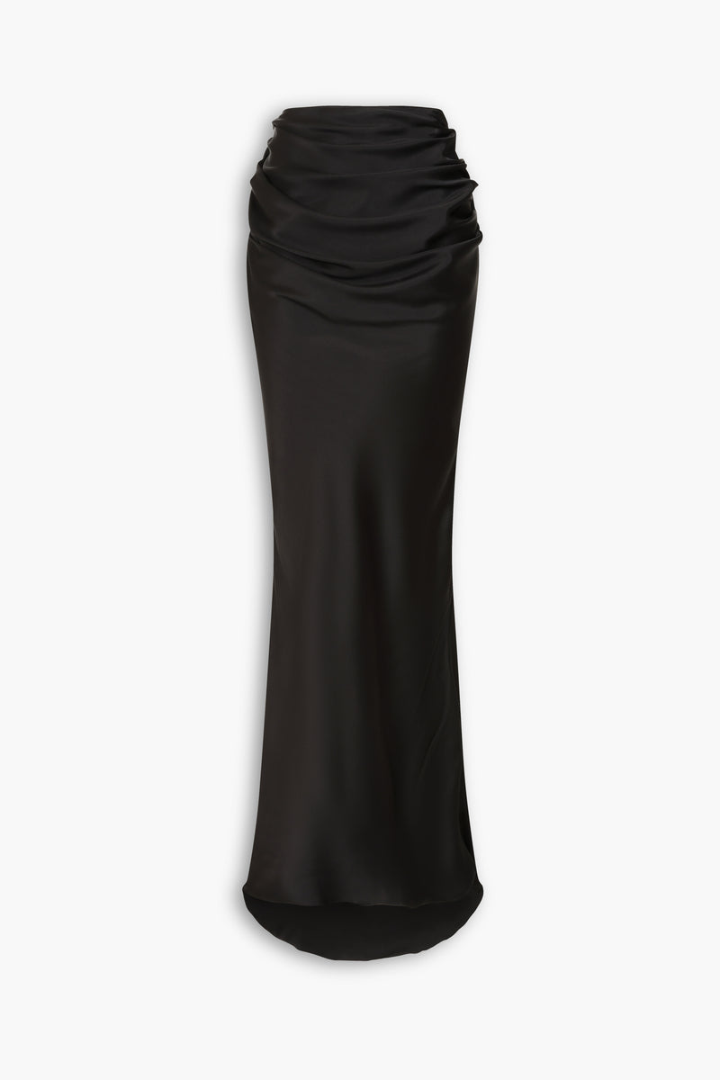 Silk Side Tucked Skirt in Black