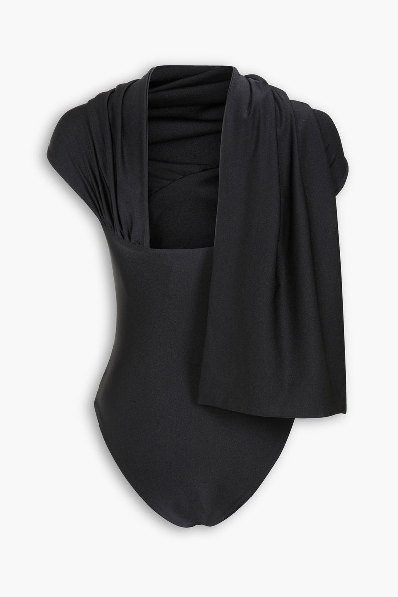 Stretch Draped One Piece in Black