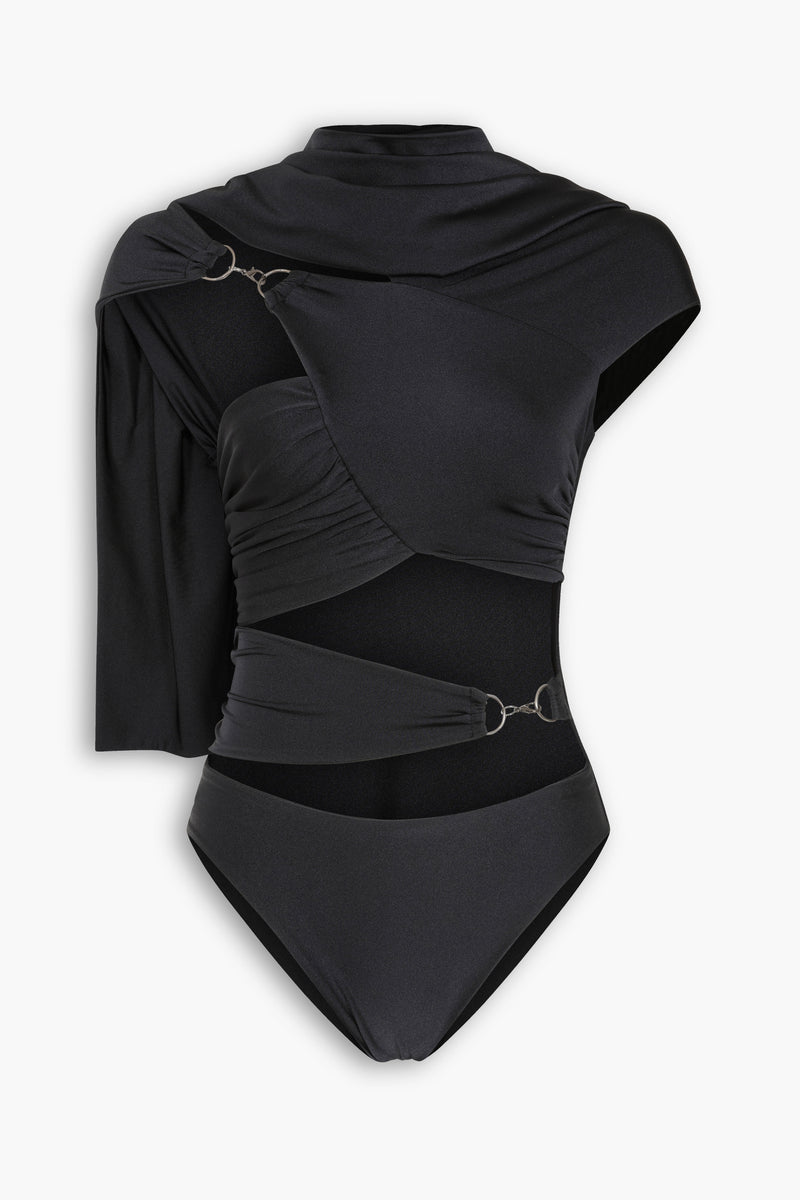 Stretch Draped One Piece in Black
