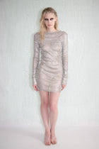 Crystal Embellished Fishnet Mini Dress in Silver