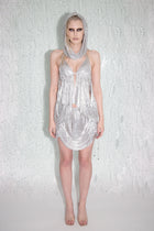 Chainmail Ruched Mini Skirt in Silver