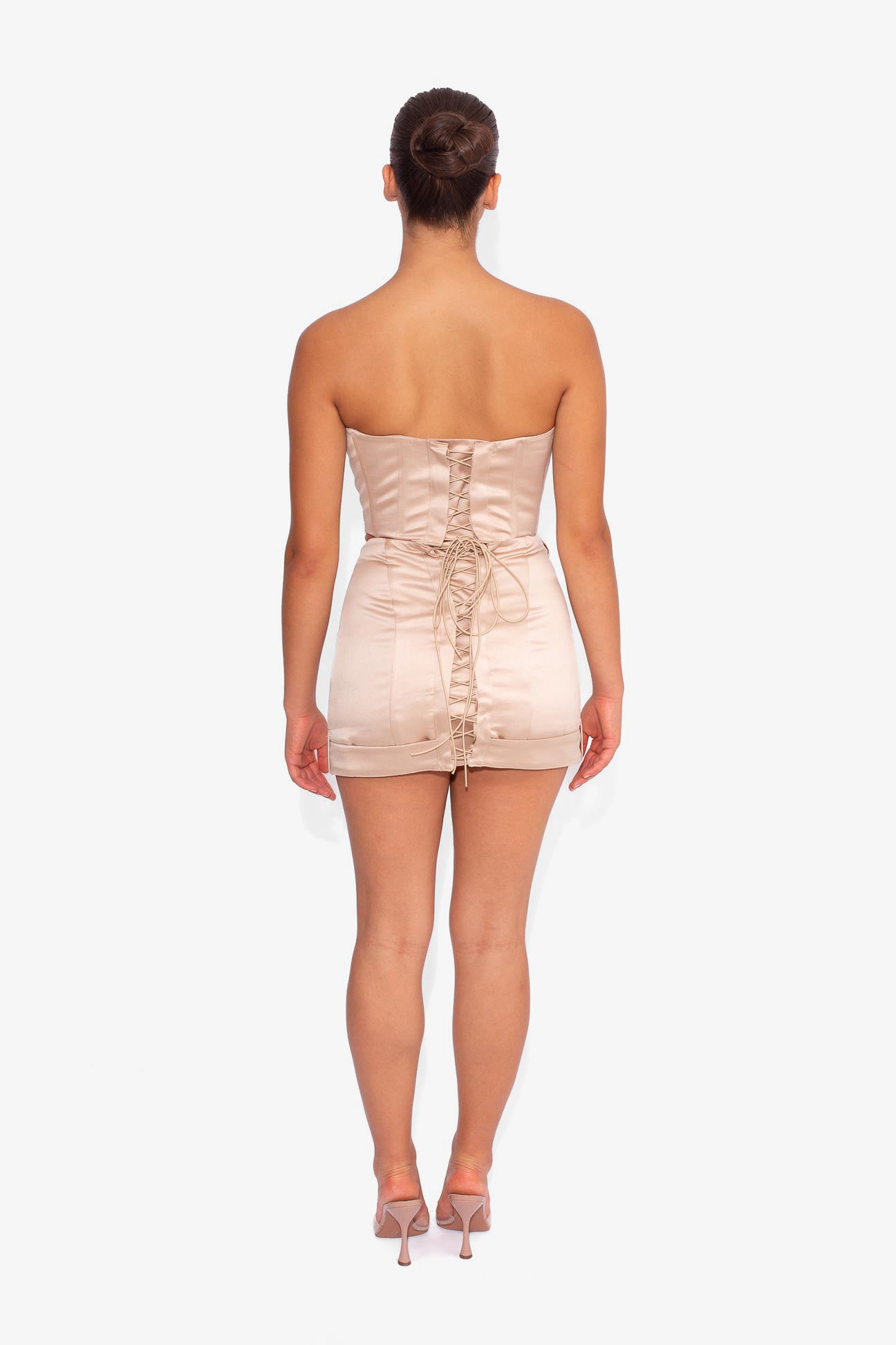 Satin Biker Corset Top in Oyster