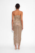 Crystal Embellished Fishnet Strapless Top in Gold