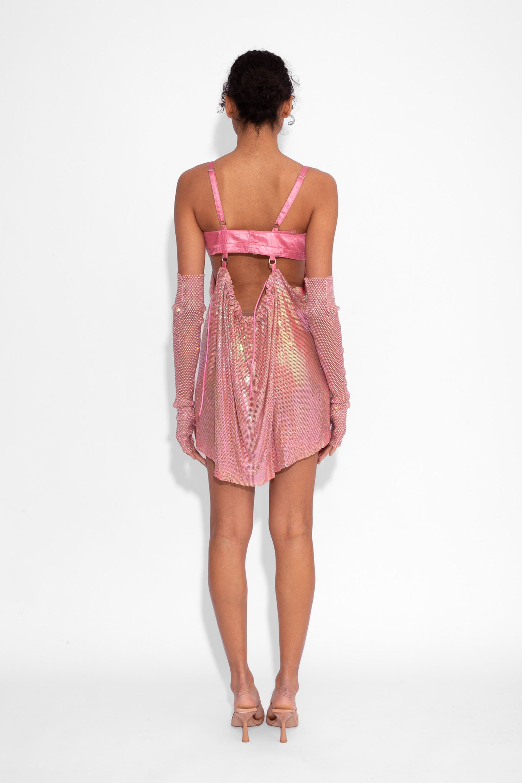 Front Draped Chainmail Dress in Fantasia Pink