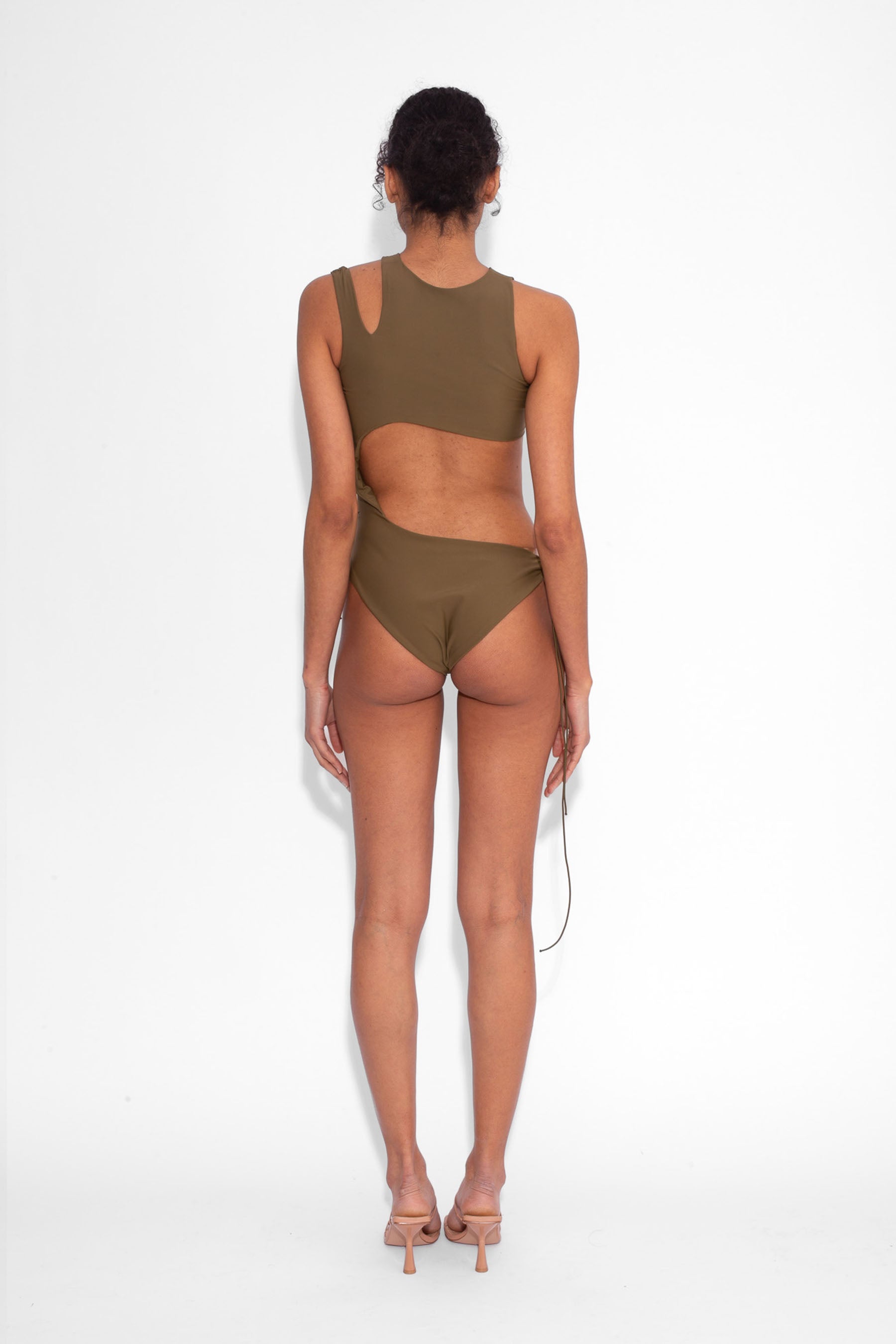 Stretch Cut Out One Piece in Khaki