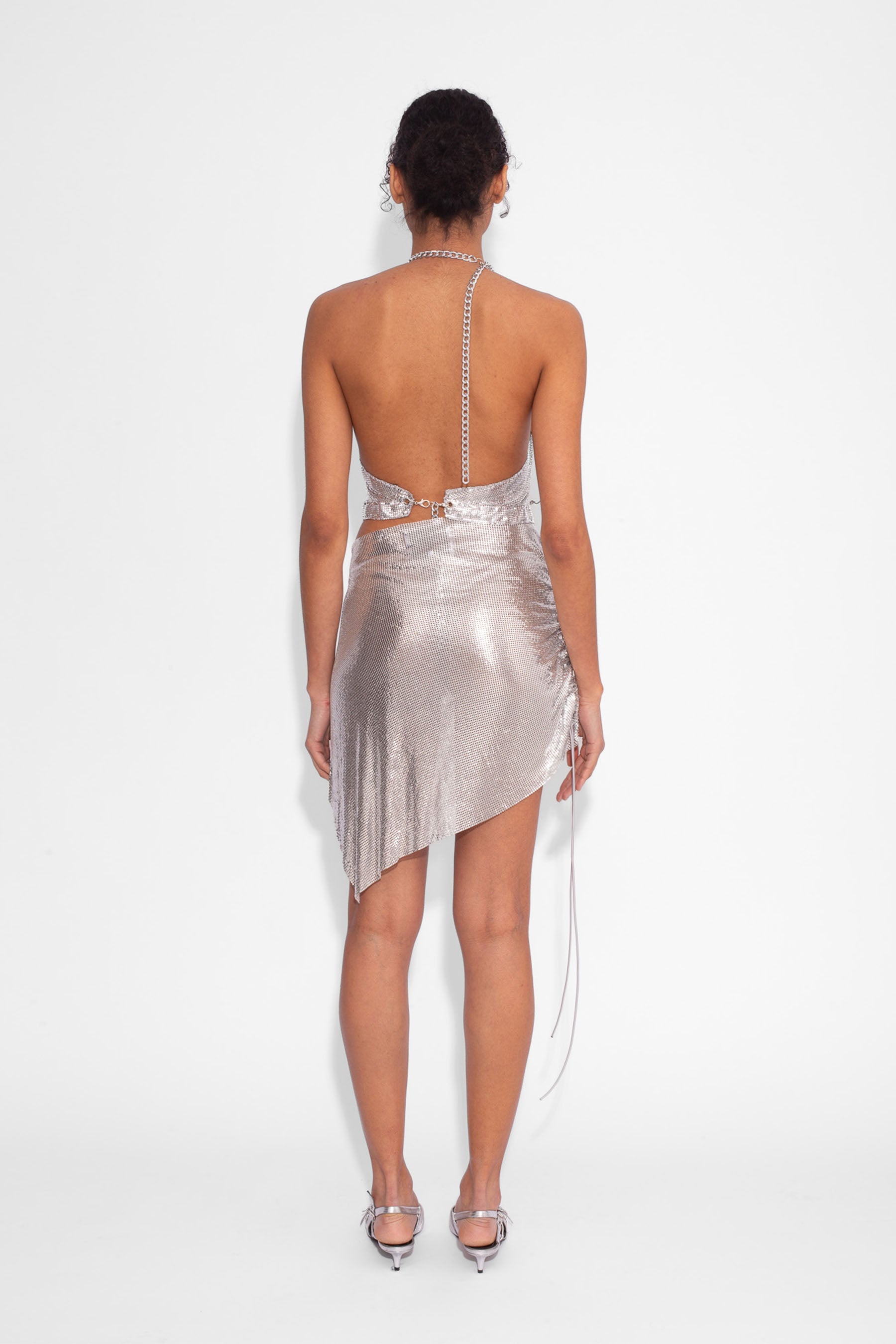 Chainmail Wrap Micro Skirt in Silver