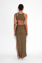 Front Draped Stretch Skirt in Khaki