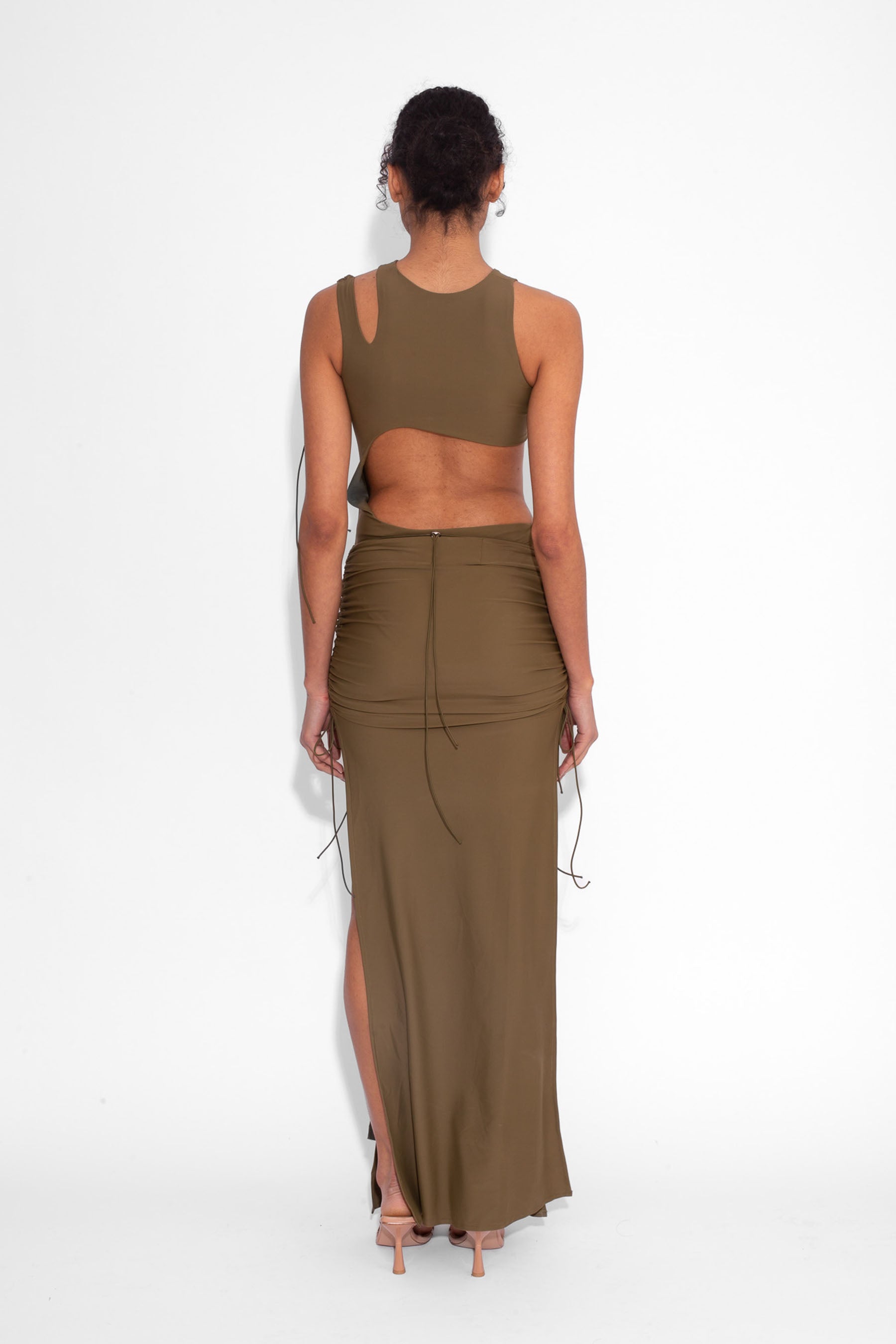 Front Draped Stretch Skirt in Khaki