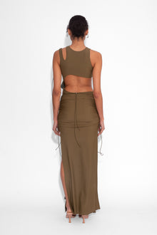 Front Draped Stretch Skirt in Khaki