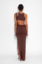 Front Draped Stretch Skirt in Cocoa