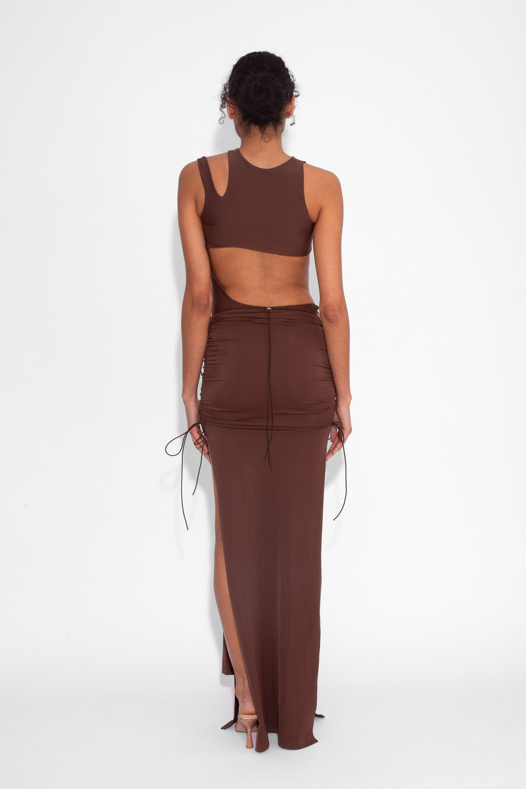 Front Draped Stretch Skirt in Cocoa