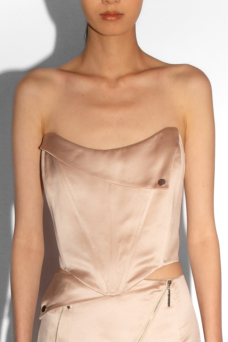 Satin Biker Corset Top in Oyster