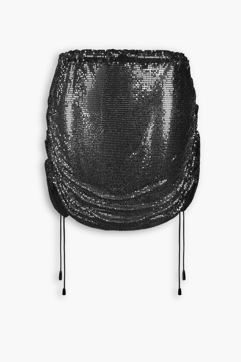 Chainmail Ruched Mini Skirt in Black