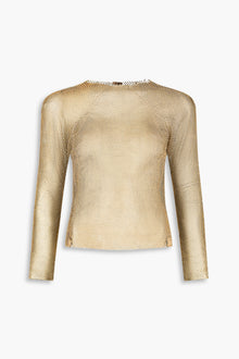 Crystal Embellished Fishnet Top in Gold