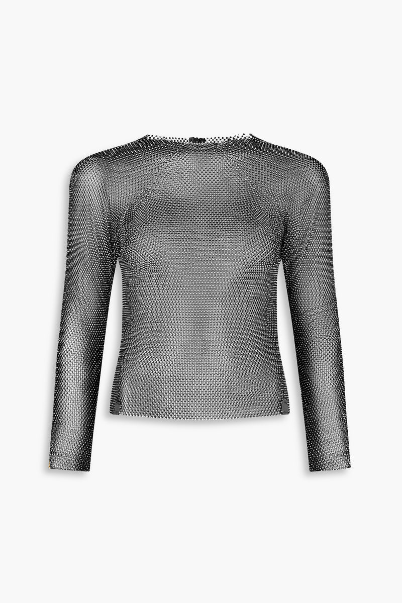Crystal Embellished Fishnet Top in Black