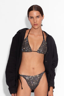 Crystal Embellished Fishnet Bikini Pant in Black