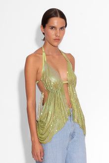 Y2K Chainmail Top in Green Iridescent