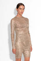 Crystal Embellished Fishnet Shorts in Gold