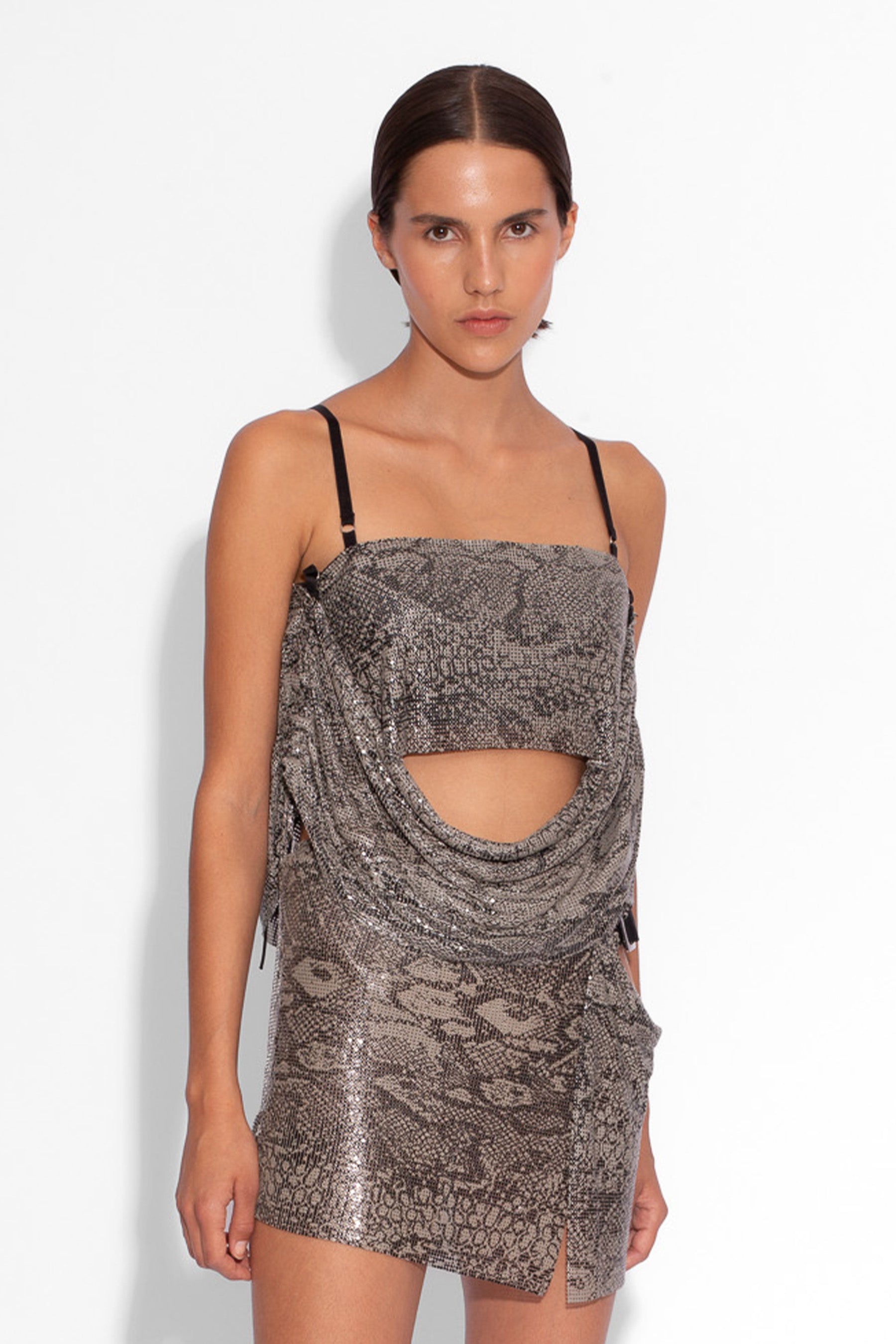 Buckle Bandeau Chainmail Top in Grey Snakeskin