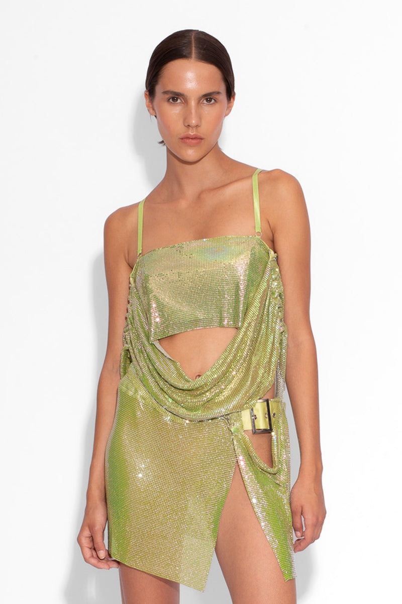 Buckle Chainmail Mini Skirt in Green Iridescent