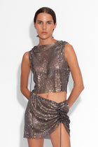 Crystal Embellished Fishnet Mini Skirt in Black