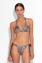 Crystal Embellished Fishnet Bikini Top in Snakeskin