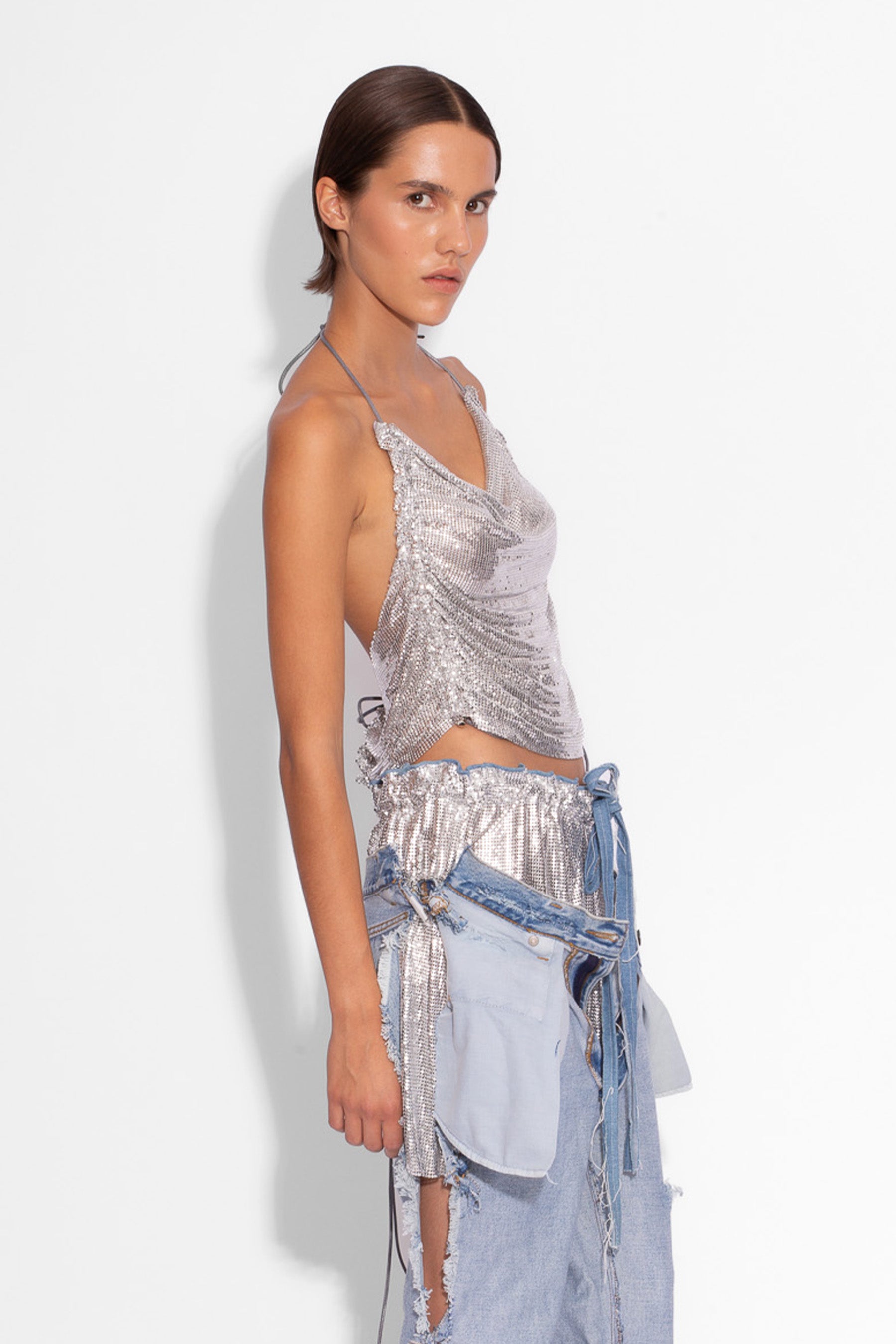 Ruched Chainmail Top in Silver