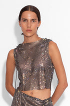 Crystal Embellished Fishnet Tank Top in Black
