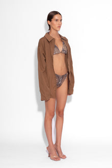 Crystal Embellished Fishnet Bikini Top in Snakeskin