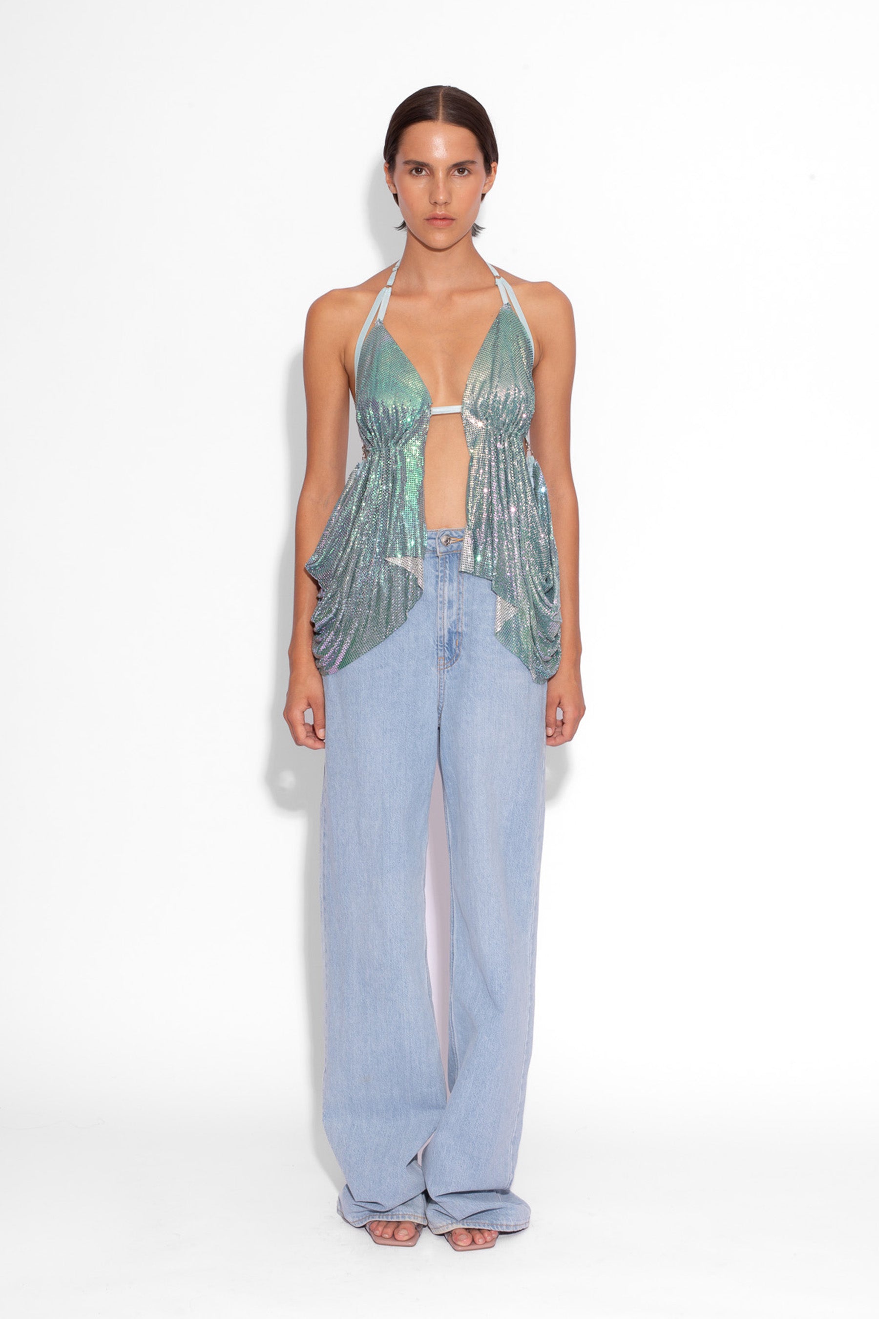 Y2K Chainmail Top in Blue Iridescent