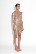 Crystal Embellished Fishnet Shorts in Gold