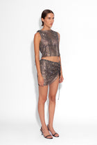 Crystal Embellished Fishnet Mini Skirt in Black