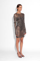 Crystal Embellished Fishnet Mini Dress in Black