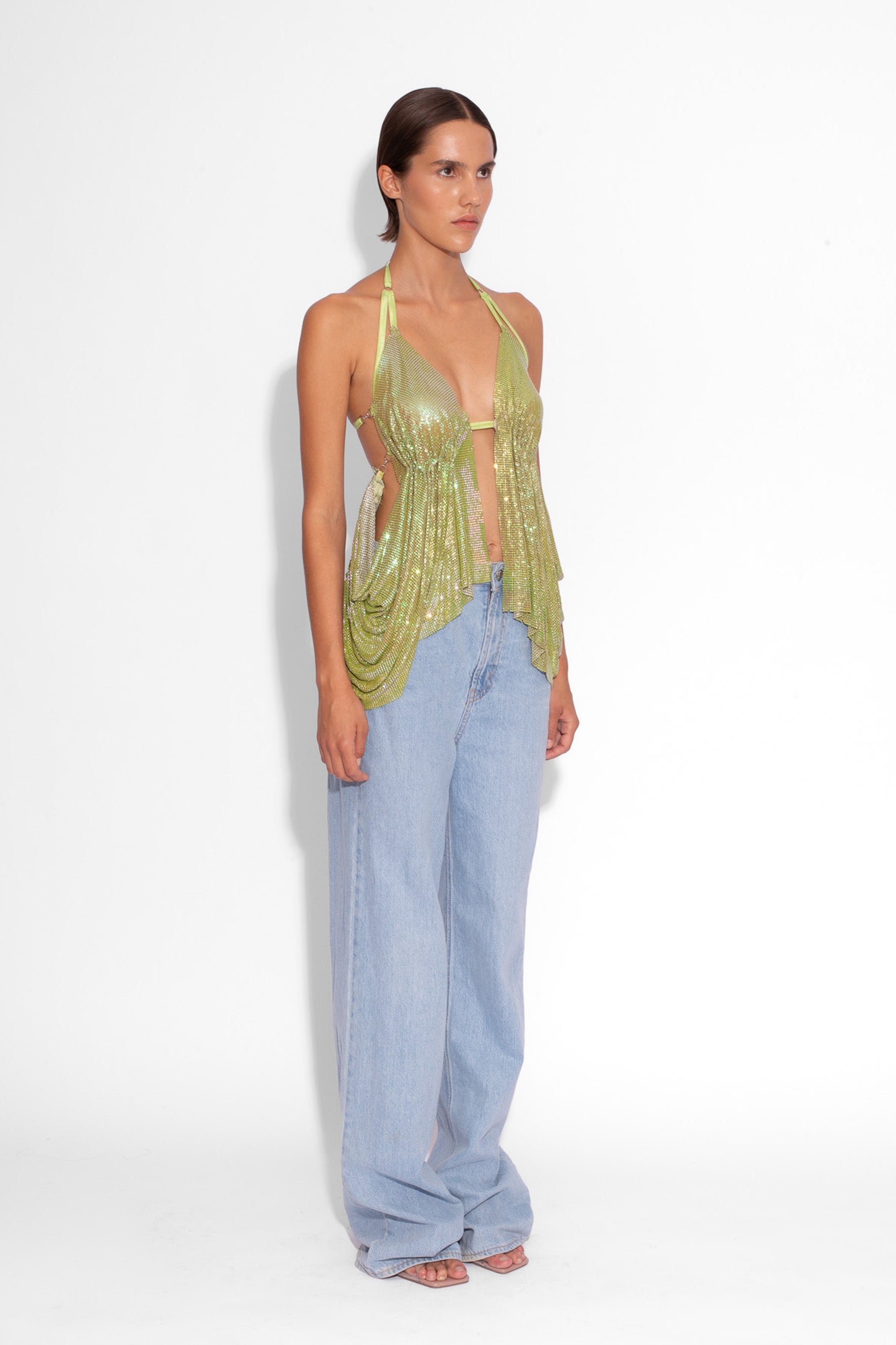 Y2K Chainmail Top in Green Iridescent