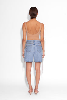 Vintage Denim Crystal Lace Up Shorts