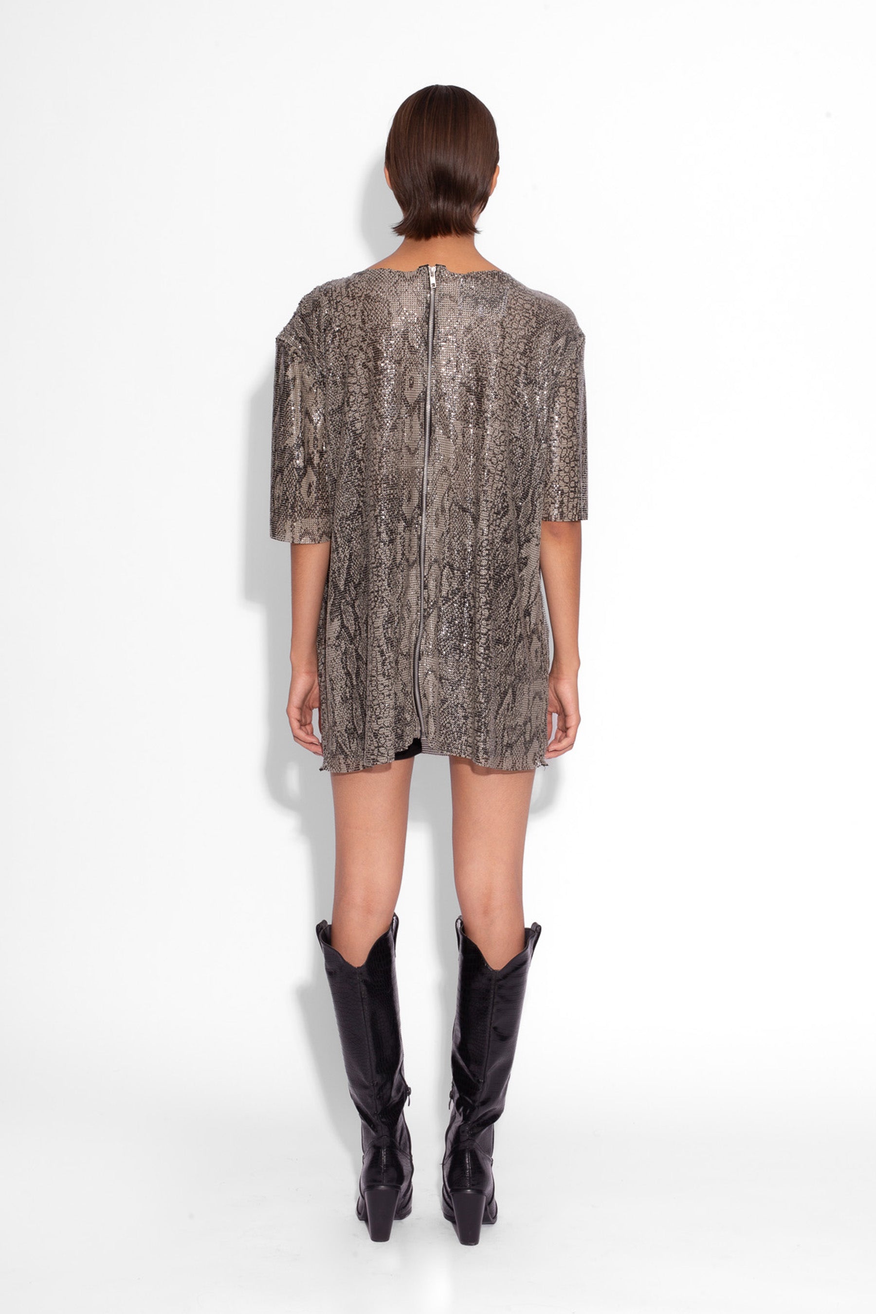 Boyfriend Chainmail T-Shirt in Grey Snakeskin