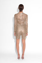 Crystal Embellished Fishnet Shorts in Gold