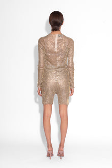 Crystal Embellished Fishnet Shorts in Gold