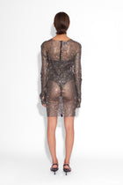 Crystal Embellished Fishnet Mini Dress in Black