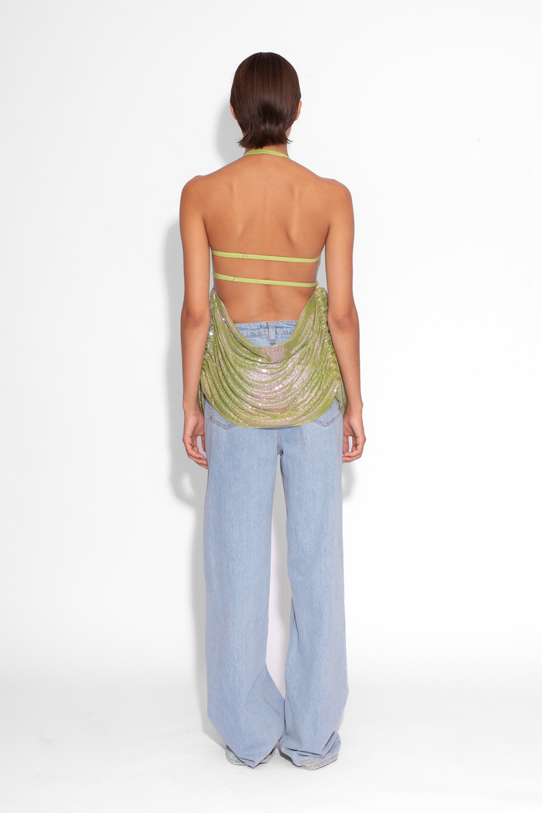 Y2K Chainmail Top in Green Iridescent