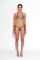 Crystal Embellished Fishnet Bikini Top in Snakeskin