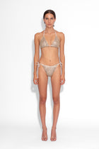 Crystal Embellished Fishnet Bikini Pant in Gold