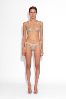 Crystal Embellished Fishnet Bikini Pant in Gold