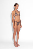 Crystal Embellished Fishnet Bikini Top in Snakeskin