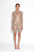 Crystal Embellished Fishnet Shorts in Gold