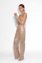 Crystal Embellished Fishnet Gloves in Gold