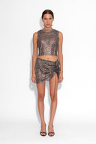Crystal Embellished Fishnet Tank Top in Black