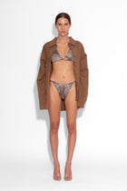 Crystal Embellished Fishnet Bikini Top in Snakeskin